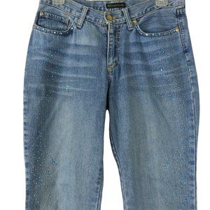 Womens Distressed Blue Denim Jeans 29 Eur 40 Crystal Accent Expensive Italy Made